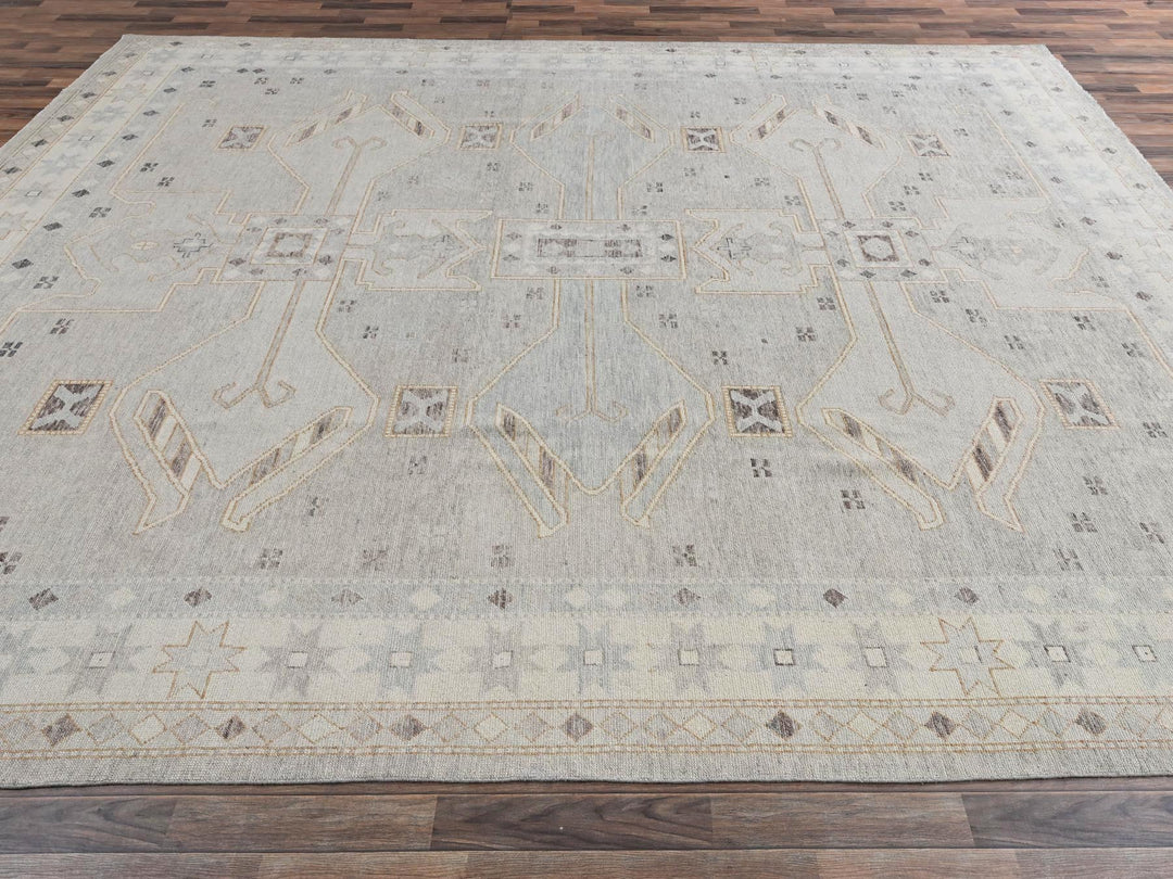 11'6" x 14'10" New Hand Knotted Grey Wool Rectangle Oriental Rug - MOA1022565