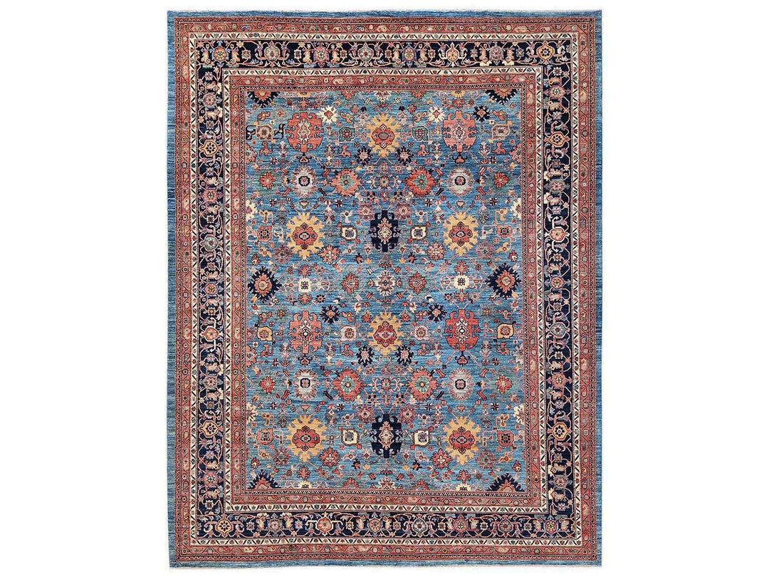 12'1" x 14'9" New Hand Knotted Blue Wool Rectangle Oriental Rug - MOA1022566