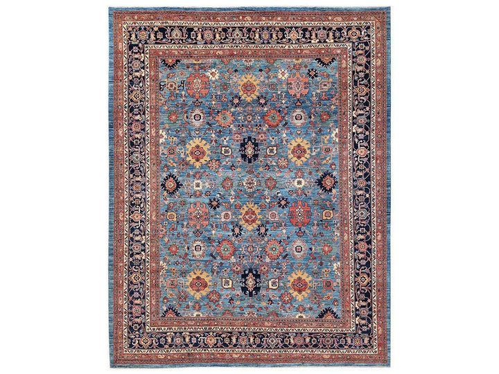 12'1" x 14'9" New Hand Knotted Blue Wool Rectangle Oriental Rug - MOA1022566