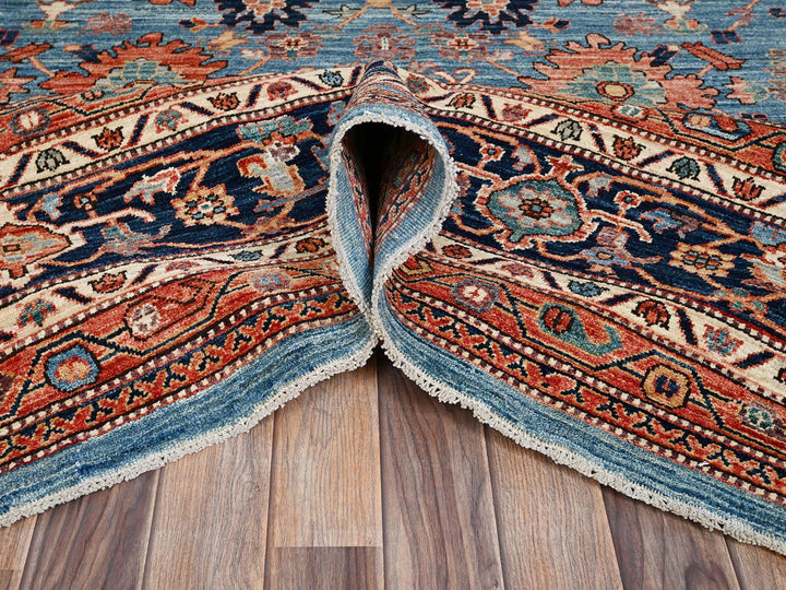 12'1" x 14'9" New Hand Knotted Blue Wool Rectangle Oriental Rug - MOA1022566