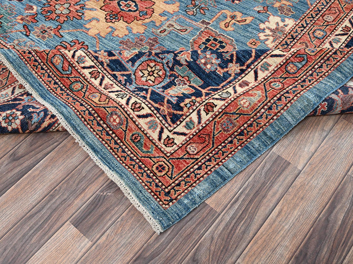 12'1" x 14'9" New Hand Knotted Blue Wool Rectangle Oriental Rug - MOA1022566