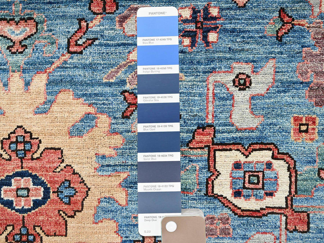 12'1" x 14'9" New Hand Knotted Blue Wool Rectangle Oriental Rug - MOA1022566
