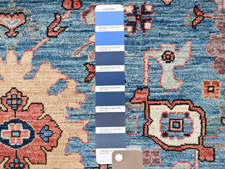 12'1" x 14'9" New Hand Knotted Blue Wool Rectangle Oriental Rug - MOA1022566