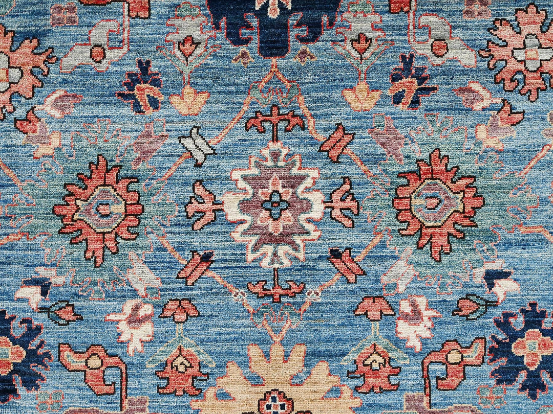 12'1" x 14'9" New Hand Knotted Blue Wool Rectangle Oriental Rug - MOA1022566