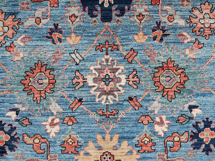 12'1" x 14'9" New Hand Knotted Blue Wool Rectangle Oriental Rug - MOA1022566