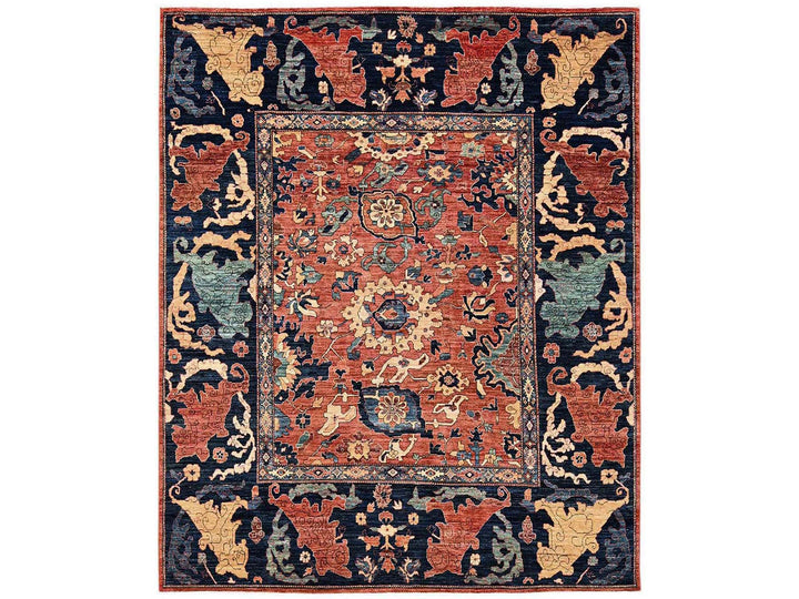 8'0" x 9'9" New Hand Knotted Orange Wool Rectangle Oriental Rug - MOA1022567