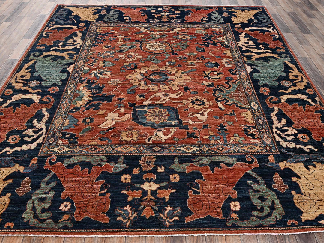 8'0" x 9'9" New Hand Knotted Orange Wool Rectangle Oriental Rug - MOA1022567