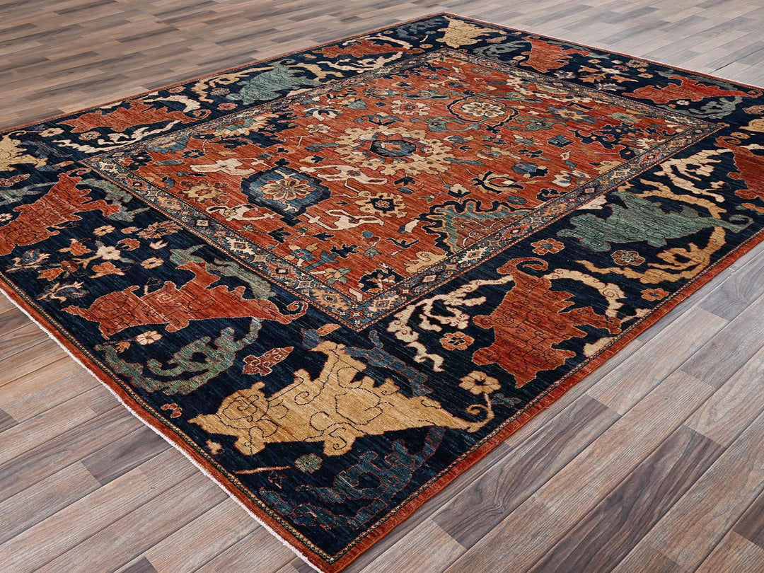8'0" x 9'9" New Hand Knotted Orange Wool Rectangle Oriental Rug - MOA1022567