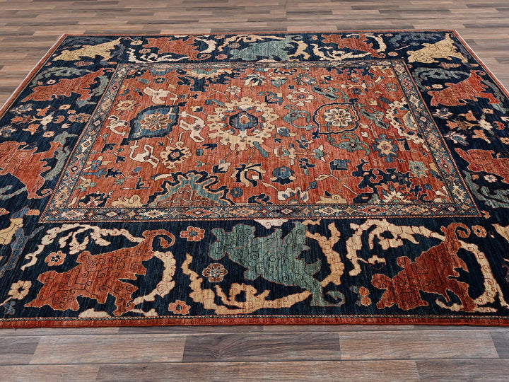 8'0" x 9'9" New Hand Knotted Orange Wool Rectangle Oriental Rug - MOA1022567