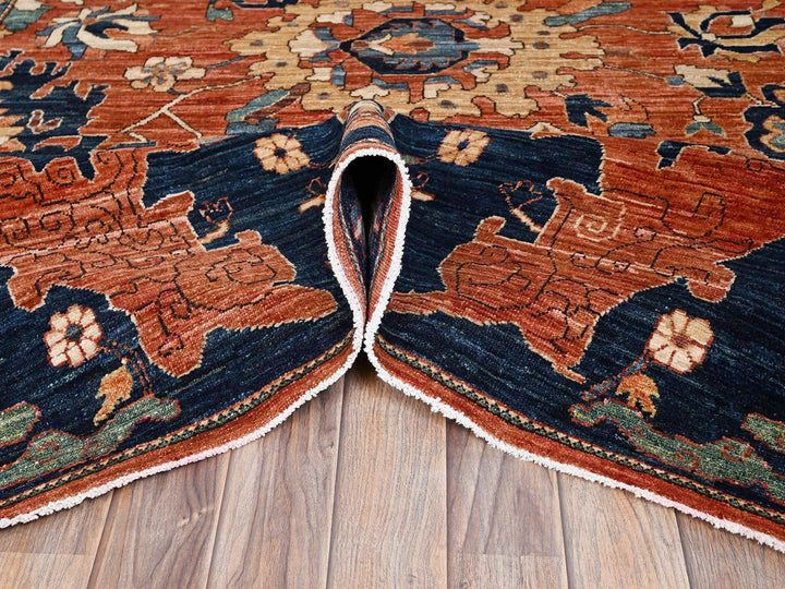 8'0" x 9'9" New Hand Knotted Orange Wool Rectangle Oriental Rug - MOA1022567