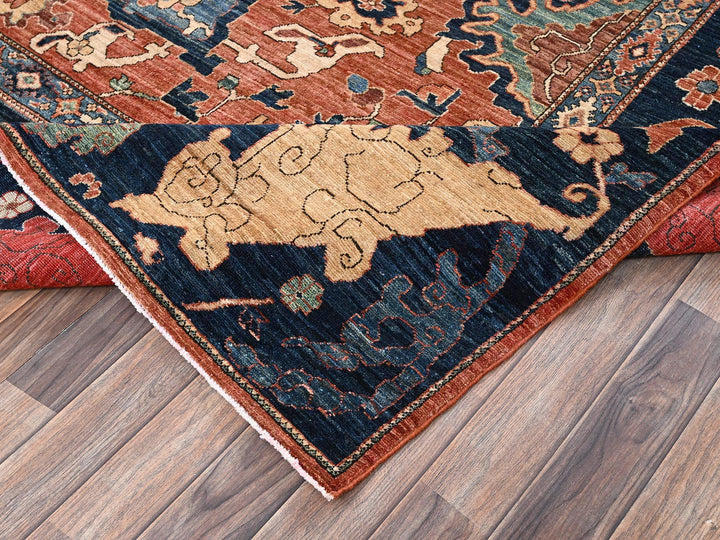 8'0" x 9'9" New Hand Knotted Orange Wool Rectangle Oriental Rug - MOA1022567