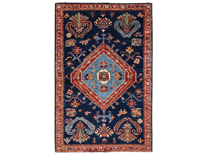 3'1" x 5'1" New Hand Knotted Blue Wool Rectangle Oriental Rug - MOA1022568