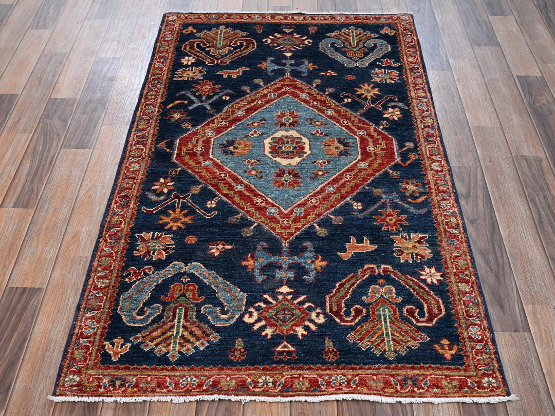 3'1" x 5'1" New Hand Knotted Blue Wool Rectangle Oriental Rug - MOA1022568