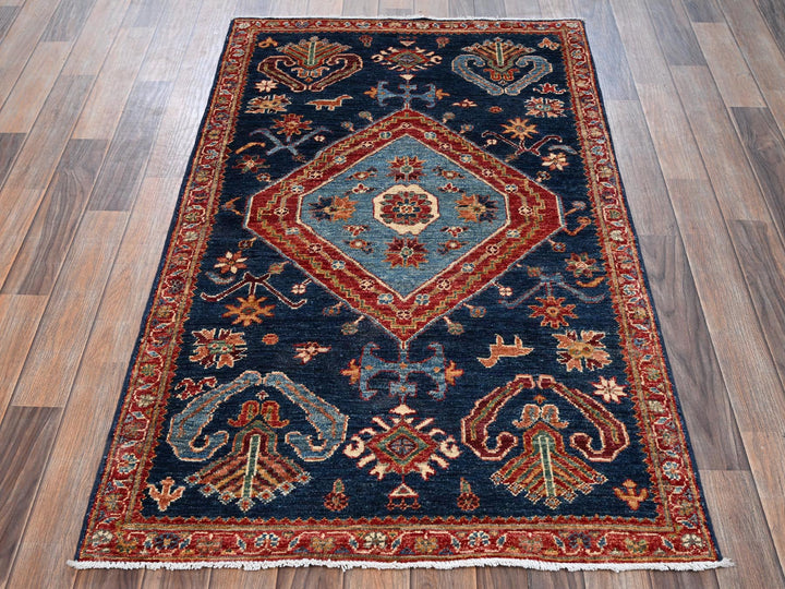 3'1" x 5'1" New Hand Knotted Blue Wool Rectangle Oriental Rug - MOA1022568