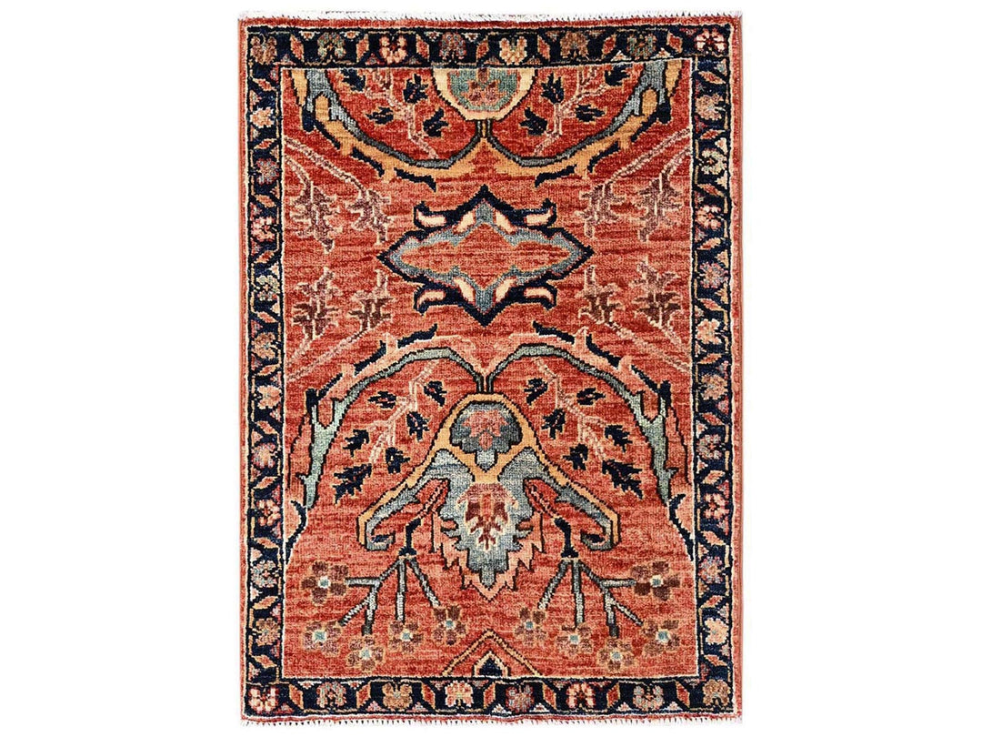 2'2" x 3'0" New Hand Knotted Orange Wool Rectangle Oriental Rug - MOA1022570