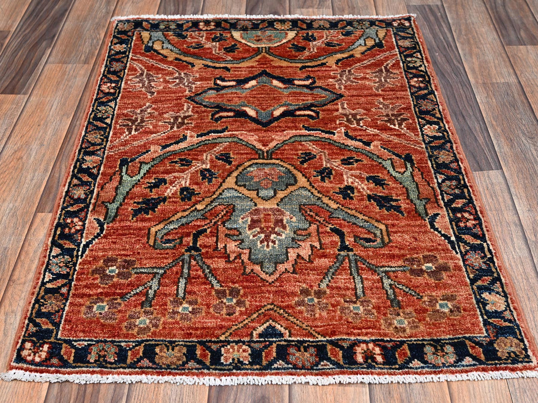 2'2" x 3'0" New Hand Knotted Orange Wool Rectangle Oriental Rug - MOA1022570