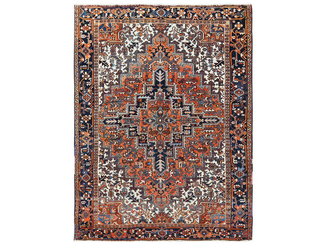 7'7" x 10'2" Vintage Hand Knotted Orange Wool Rectangle Oriental Rug - MOA102259