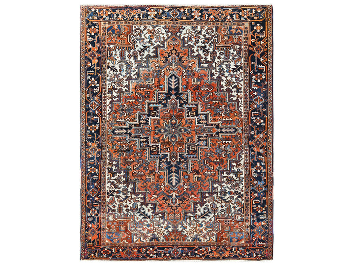 7'7" x 10'2" Vintage Hand Knotted Orange Wool Rectangle Oriental Rug - MOA102259