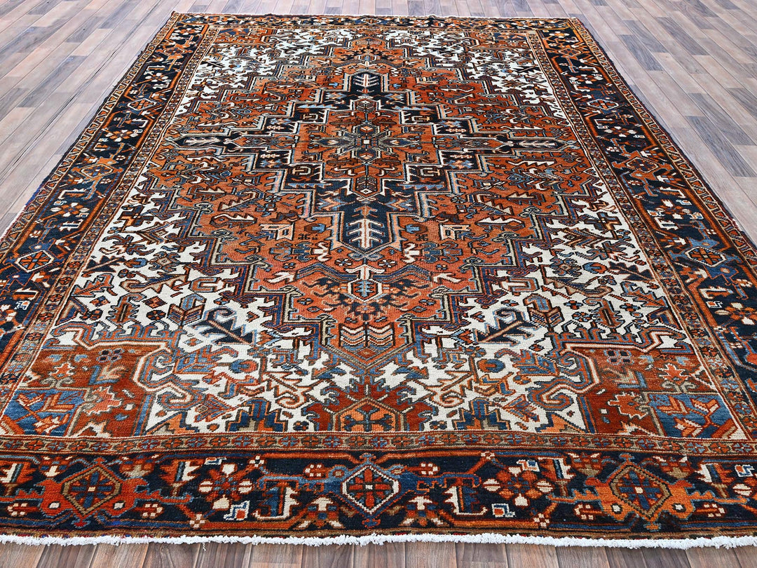 7'7" x 10'2" Vintage Hand Knotted Orange Wool Rectangle Oriental Rug - MOA102259