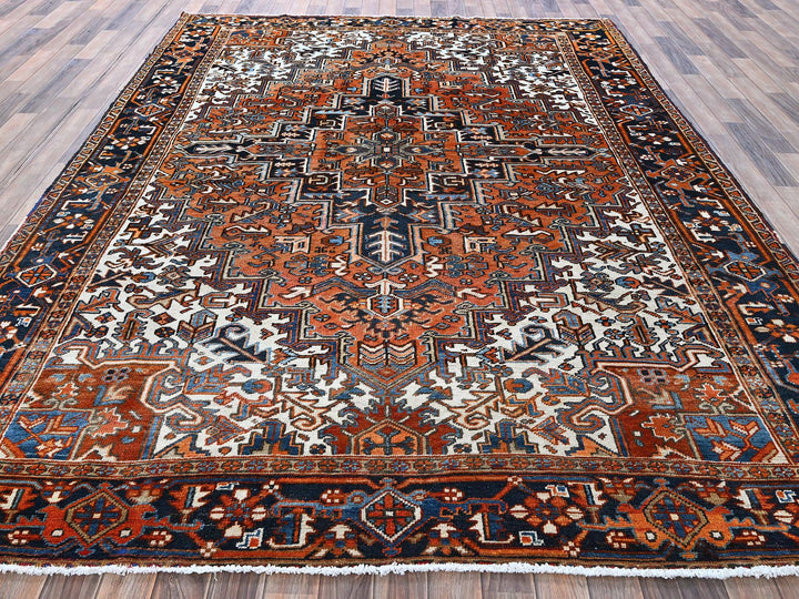 7'7" x 10'2" Vintage Hand Knotted Orange Wool Rectangle Oriental Rug - MOA102259