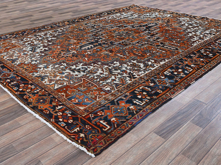 7'7" x 10'2" Vintage Hand Knotted Orange Wool Rectangle Oriental Rug - MOA102259