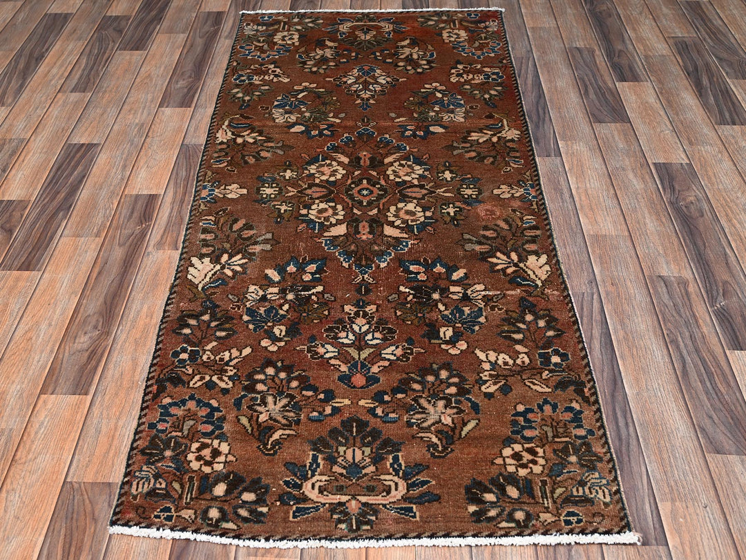 2'7" x 5'11" Vintage Hand Knotted Brown Wool Runner Oriental Rug - MOA1022601