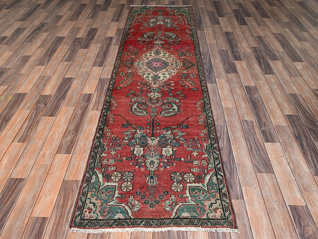 2'6" x 9'6" Vintage Hand Knotted Red Wool Runner Oriental Rug - MOA1022602