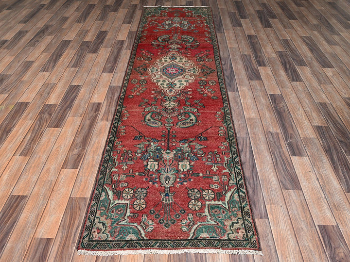 2'6" x 9'6" Vintage Hand Knotted Red Wool Runner Oriental Rug - MOA1022602