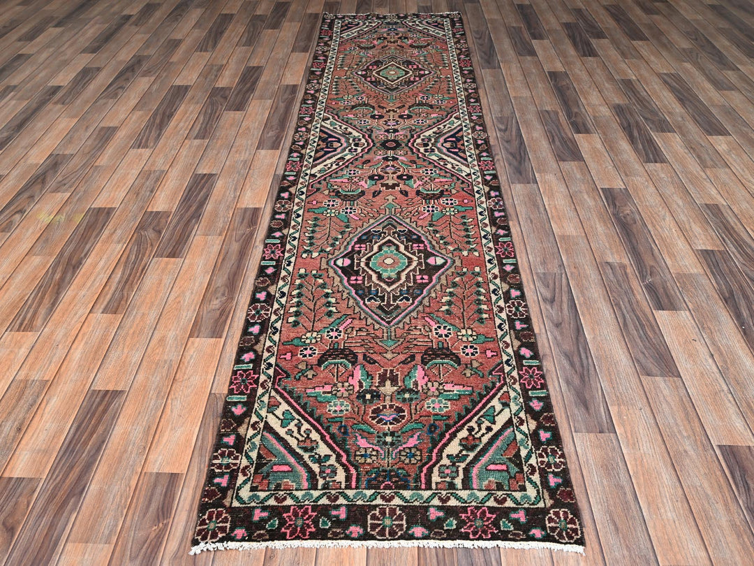 2'6" x 9'11" Vintage Hand Knotted Brown Wool Runner Oriental Rug - MOA1022606