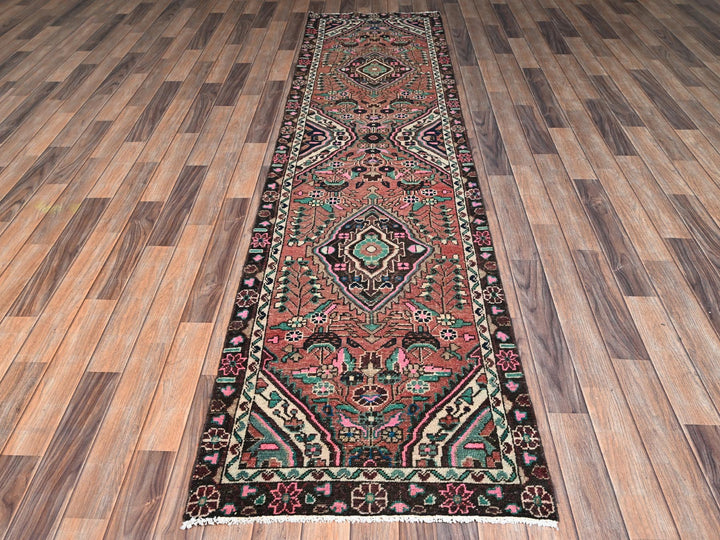 2'6" x 9'11" Vintage Hand Knotted Brown Wool Runner Oriental Rug - MOA1022606