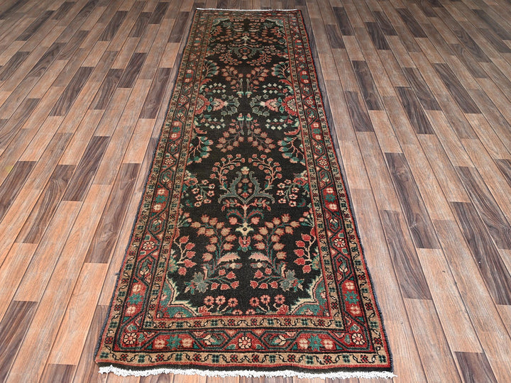 2'10" x 9'9" Vintage Hand Knotted Brown Wool Runner Oriental Rug - MOA1022612