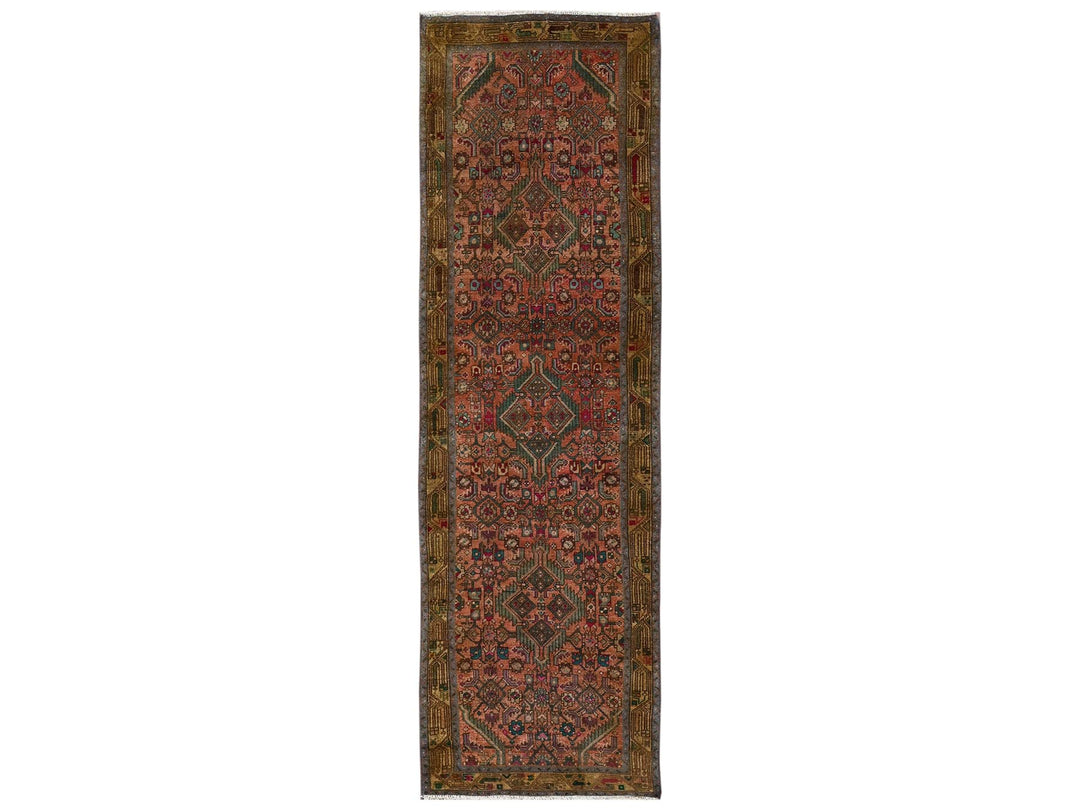 2'9" x 9'4" Vintage Hand Knotted Brown Wool Runner Oriental Rug - MOA1022613