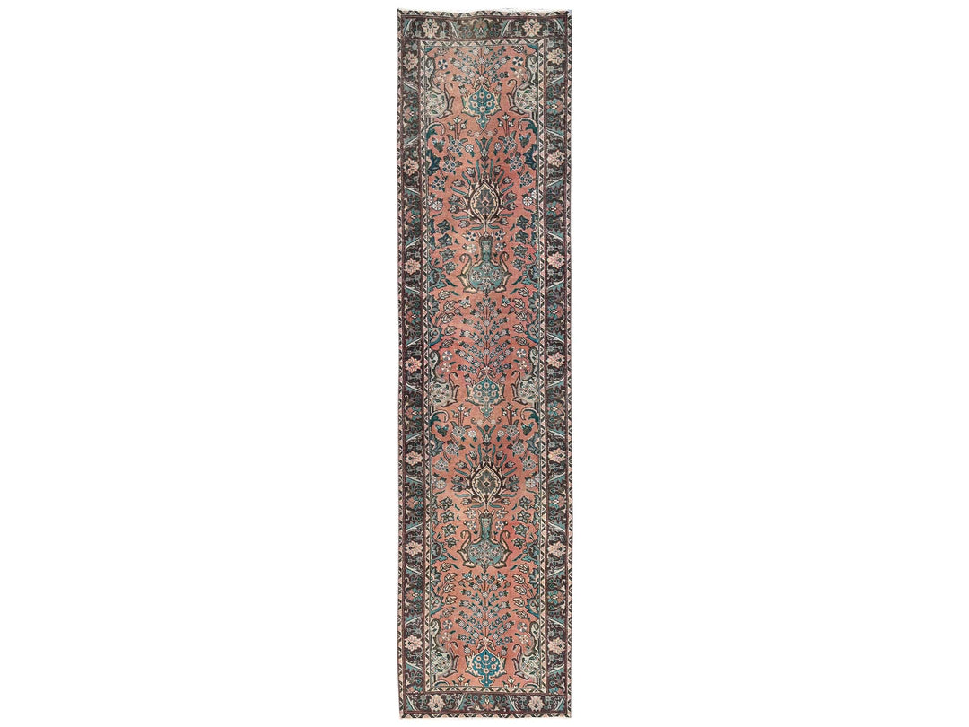 2'9" x 12'2" Vintage Hand Knotted Pink Wool Runner Oriental Rug - MOA1022614
