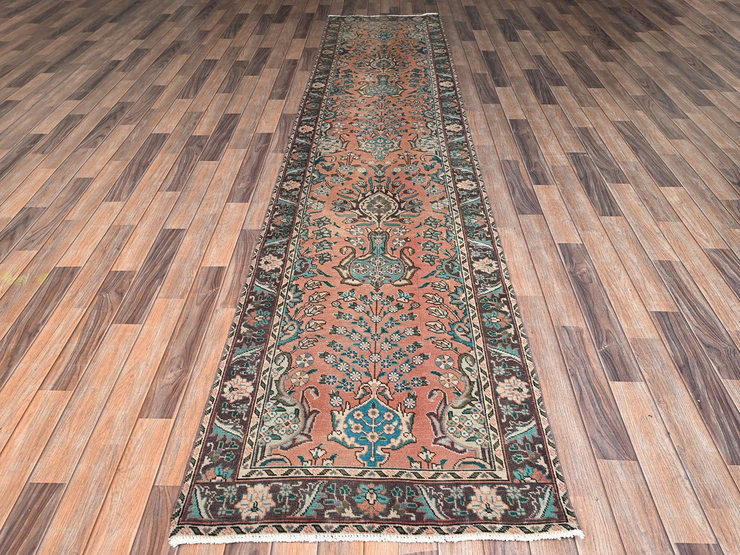 2'9" x 12'2" Vintage Hand Knotted Pink Wool Runner Oriental Rug - MOA1022614
