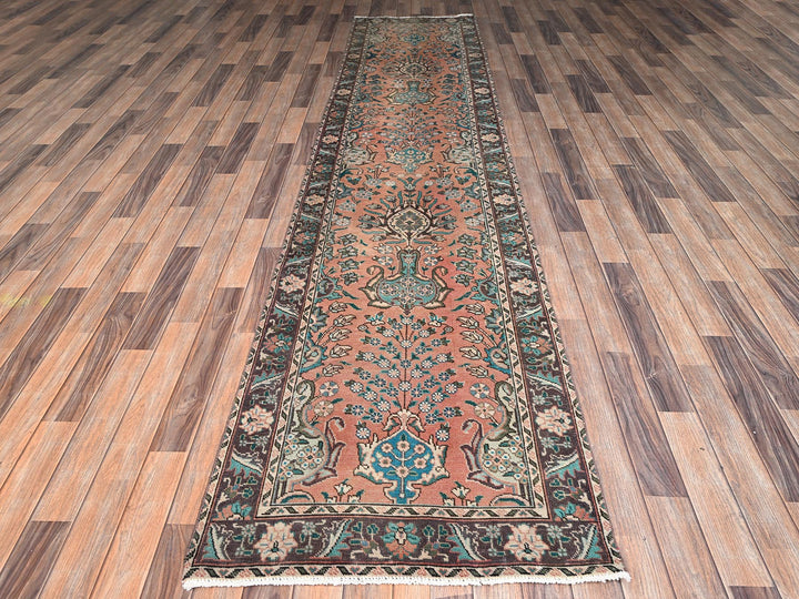 2'9" x 12'2" Vintage Hand Knotted Pink Wool Runner Oriental Rug - MOA1022614