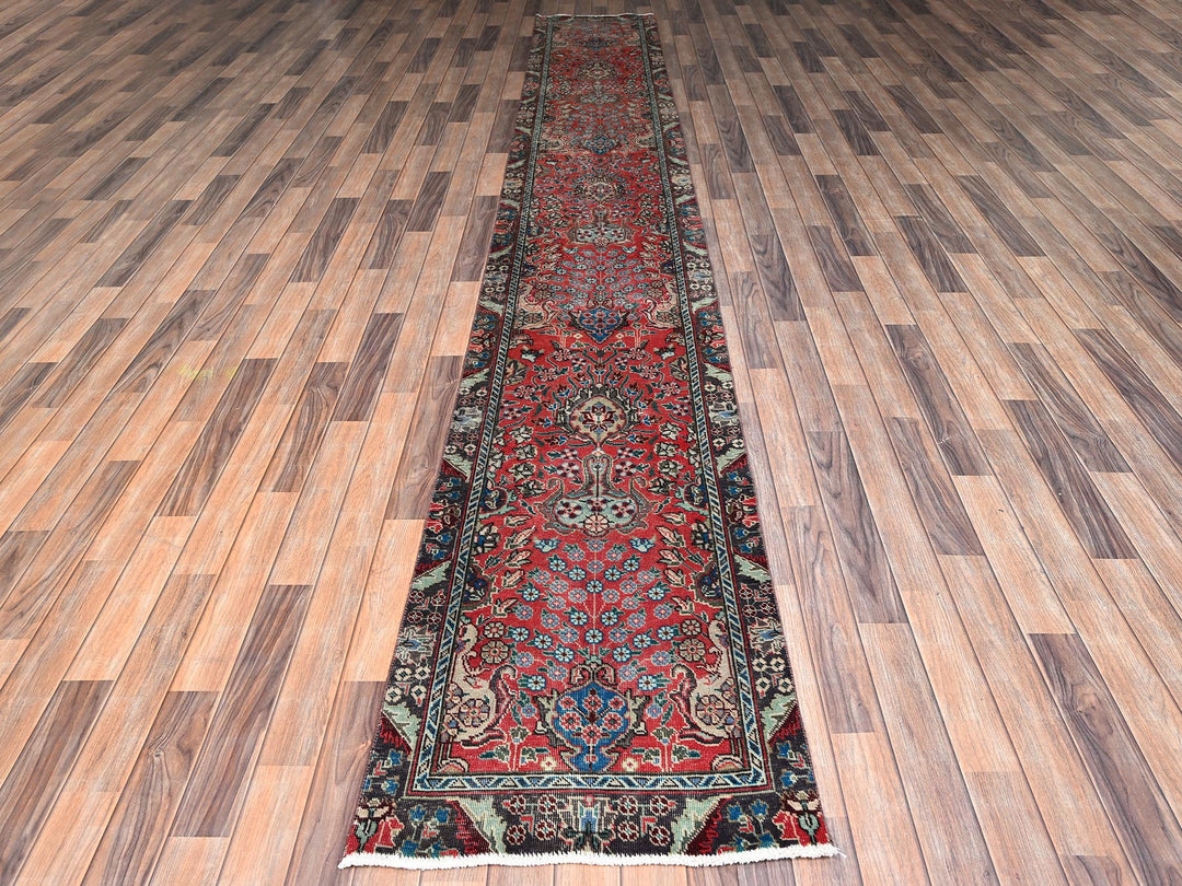 2'3" x 15'0" Vintage Hand Knotted Red Wool Runner Oriental Rug - MOA1022615