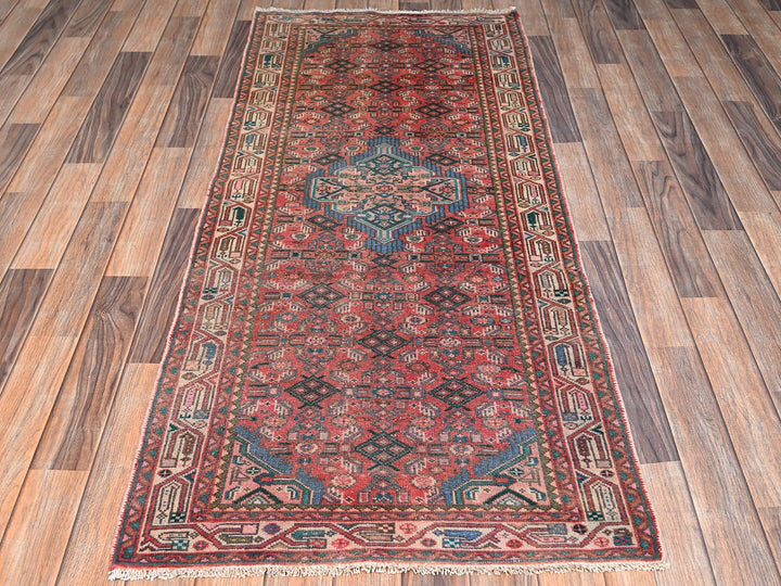 2'7" x 6'4" Vintage Hand Knotted Red Wool Runner Oriental Rug - MOA1022620