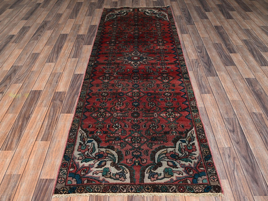 2'11" x 8'4" Vintage Hand Knotted Red Wool Runner Oriental Rug - MOA1022621