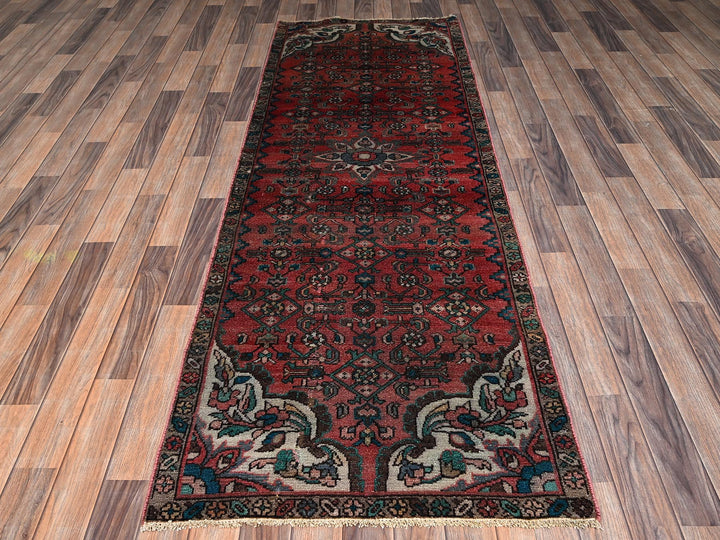 2'11" x 8'4" Vintage Hand Knotted Red Wool Runner Oriental Rug - MOA1022621