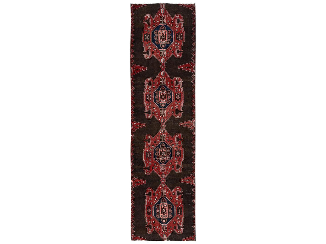 3'0" x 11'6" Vintage Hand Knotted Brown Wool Runner Oriental Rug - MOA1022624