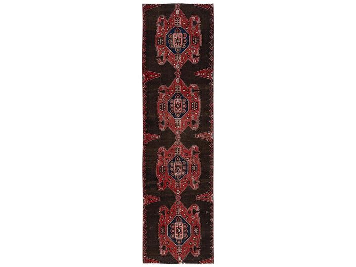 3'0" x 11'6" Vintage Hand Knotted Brown Wool Runner Oriental Rug - MOA1022624