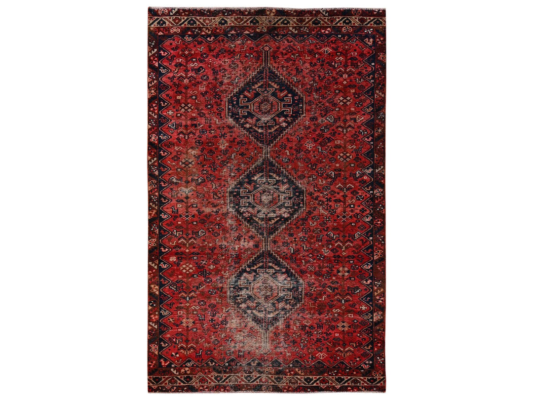 5'4" x 9'2" Vintage Hand Knotted Red Wool Rectangle Oriental Rug - MOA1022626