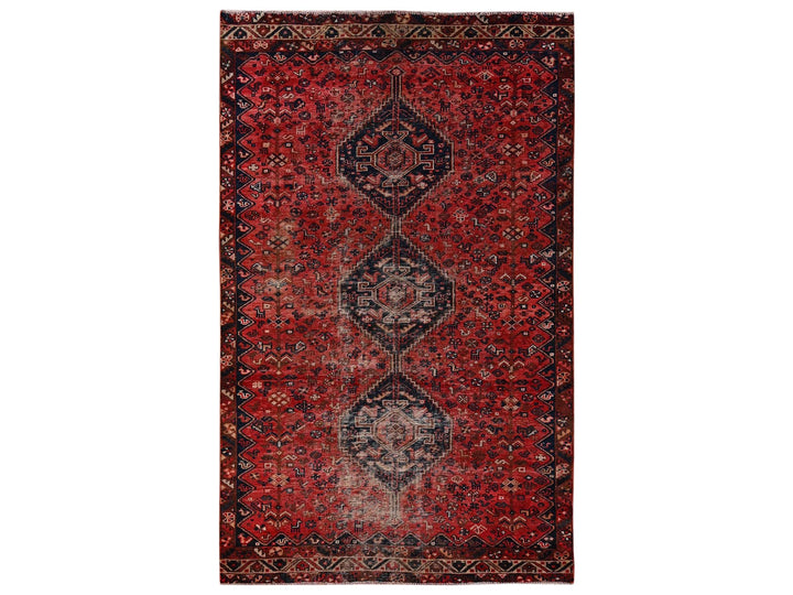 5'4" x 9'2" Vintage Hand Knotted Red Wool Rectangle Oriental Rug - MOA1022626
