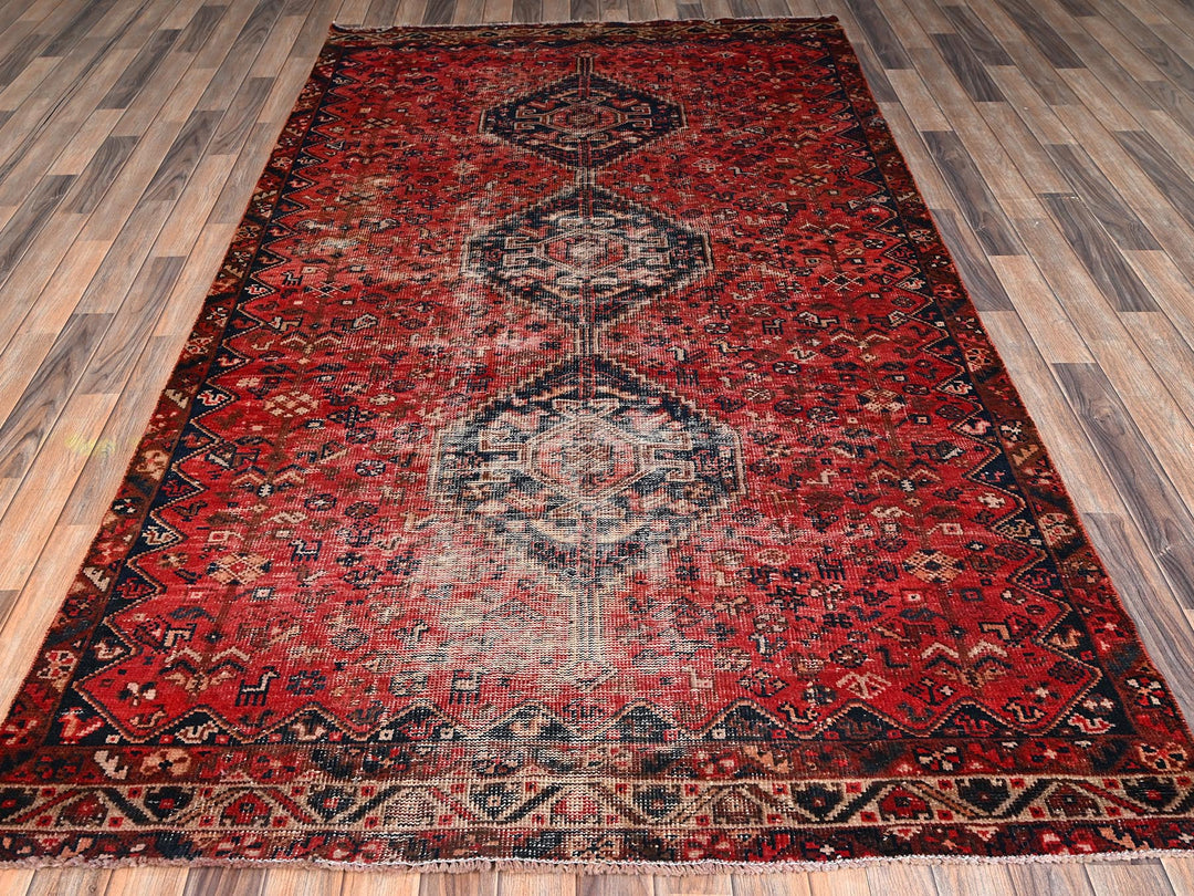 5'4" x 9'2" Vintage Hand Knotted Red Wool Rectangle Oriental Rug - MOA1022626