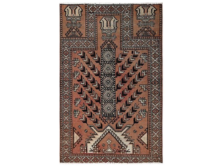 3'9" x 5'9" Vintage Hand Knotted Pink Wool Rectangle Oriental Rug - MOA1022627