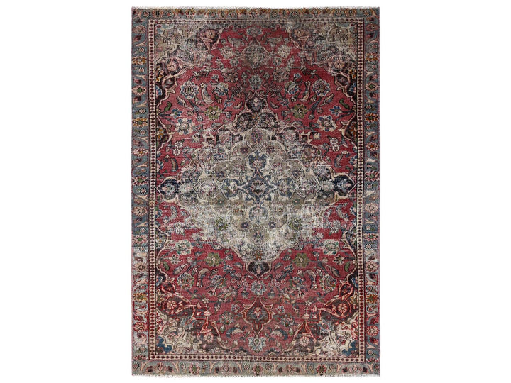 3'9" x 6'7" Vintage Hand Knotted Red Wool Rectangle Oriental Rug - MOA1022628