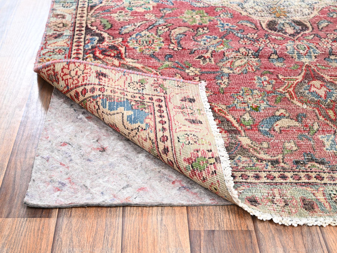 3'9" x 6'7" Vintage Hand Knotted Red Wool Rectangle Oriental Rug - MOA1022628