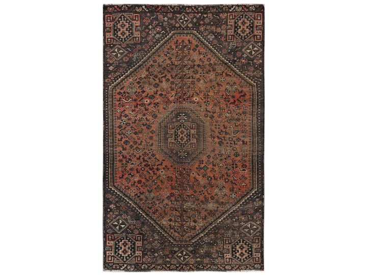 4'11" x 8'6" Vintage Hand Knotted Brown Wool Rectangle Oriental Rug - MOA1022629