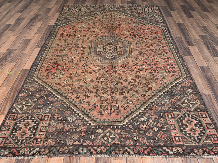 4'11" x 8'6" Vintage Hand Knotted Brown Wool Rectangle Oriental Rug - MOA1022629