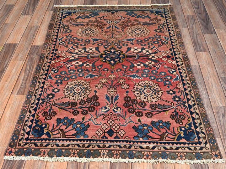 3'2" x 4'9" Vintage Hand Knotted Pink Wool Rectangle Oriental Rug - MOA1022633